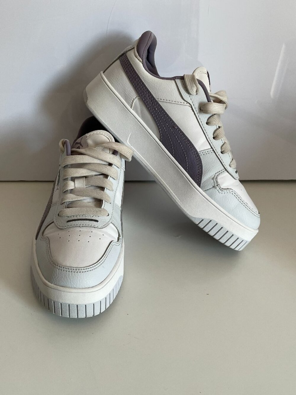 Puma Women's Carina Street Sneaker White/Plum/Silver - Size 6.5